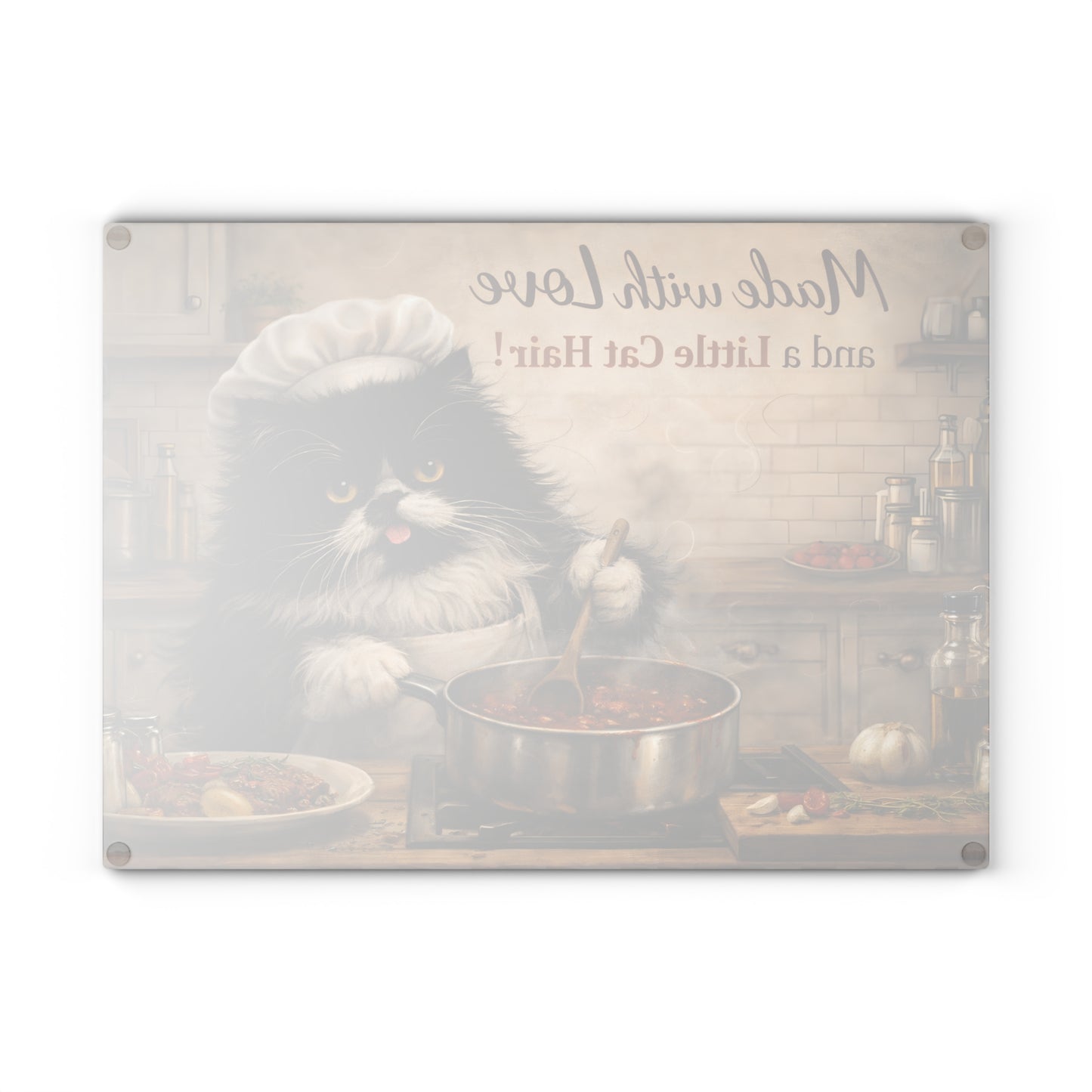 Made with Love and a Little Cat Hair Glass Cutting Board – Funny Cat Kitchen Art