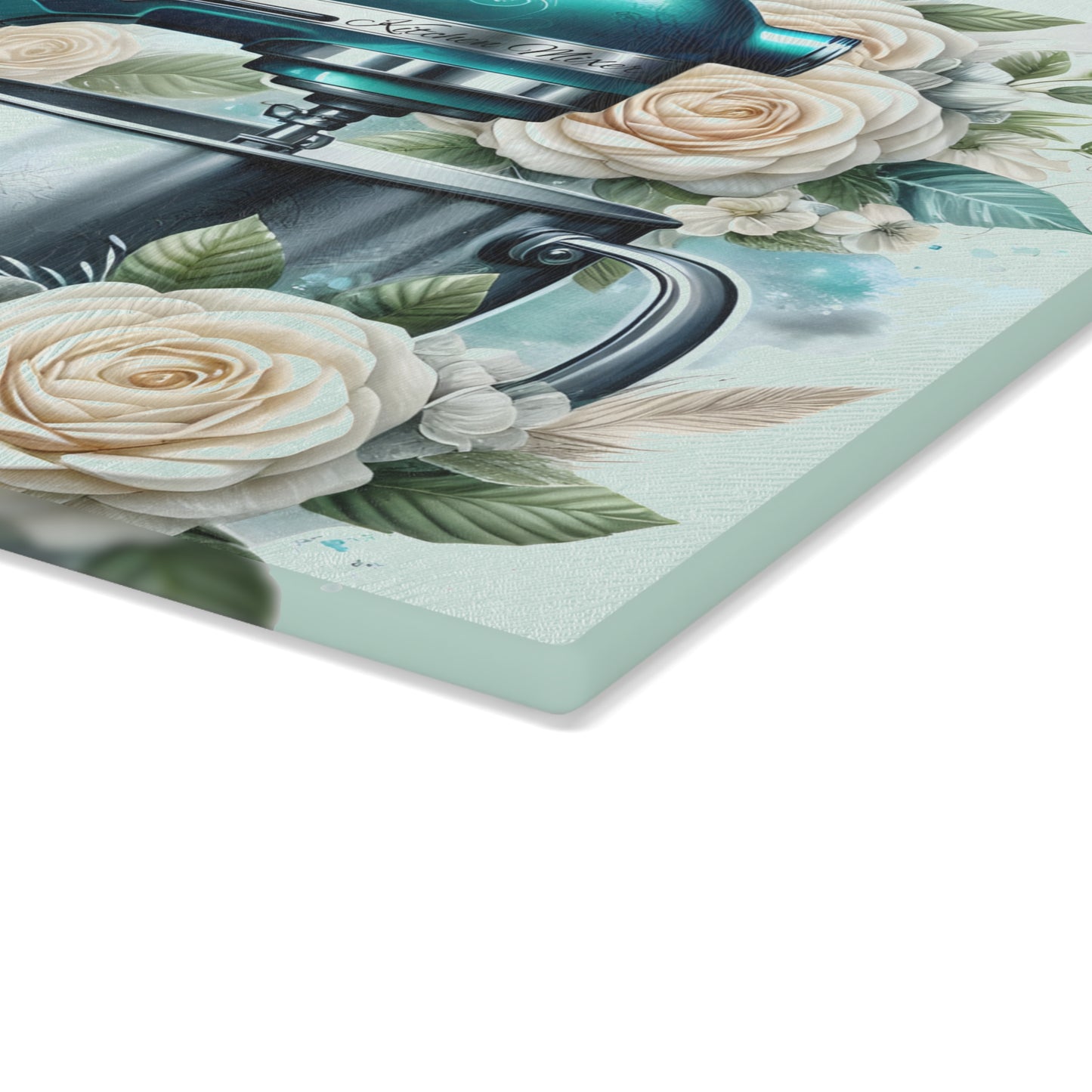 🌸 Teal Kitchen Mixer Cutting Board – Floral Elegance for Your Kitchen 🌿