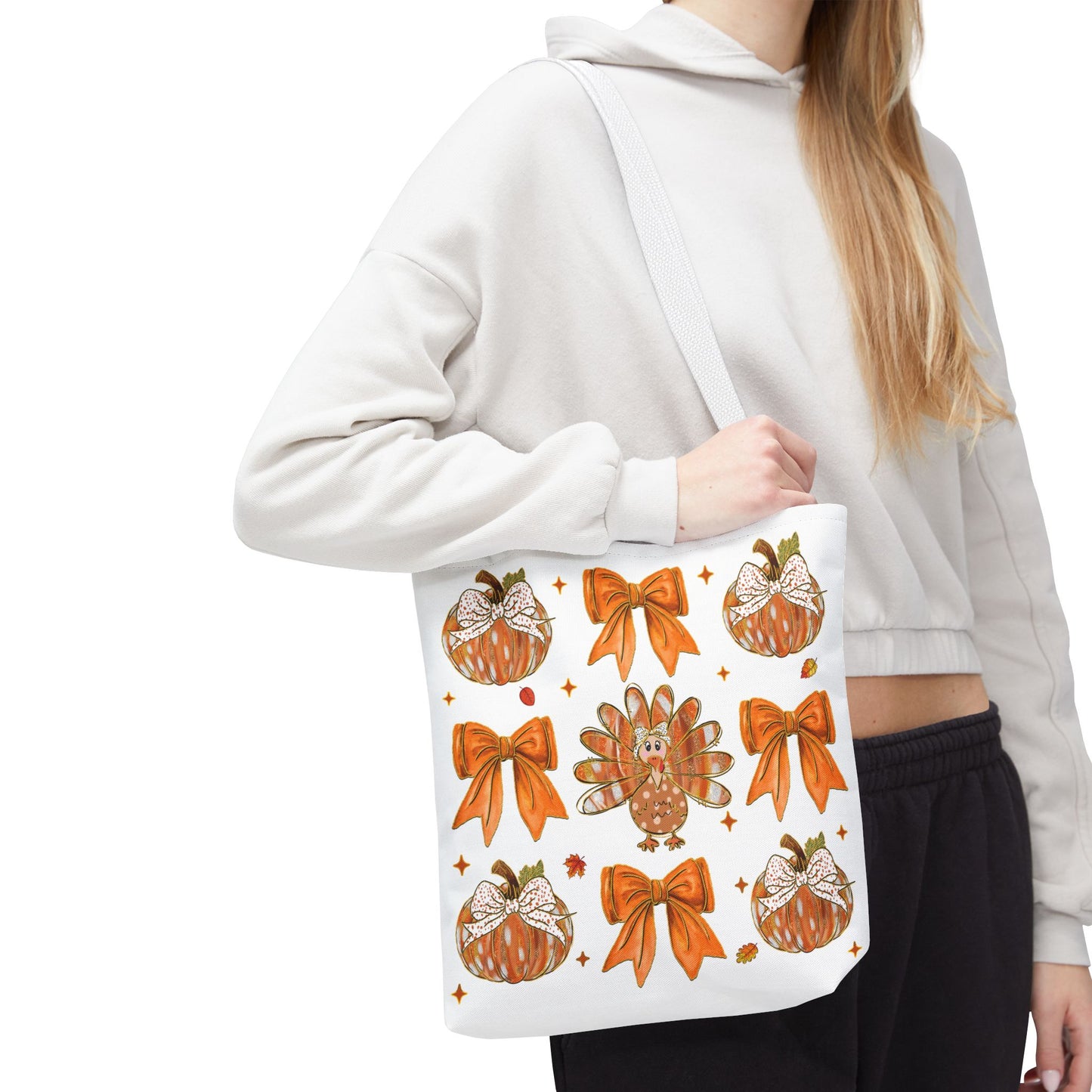 🎀 Girly Bows & Turkey Tote Bag – Cute & Cozy Thanksgiving Style 🦃🧡