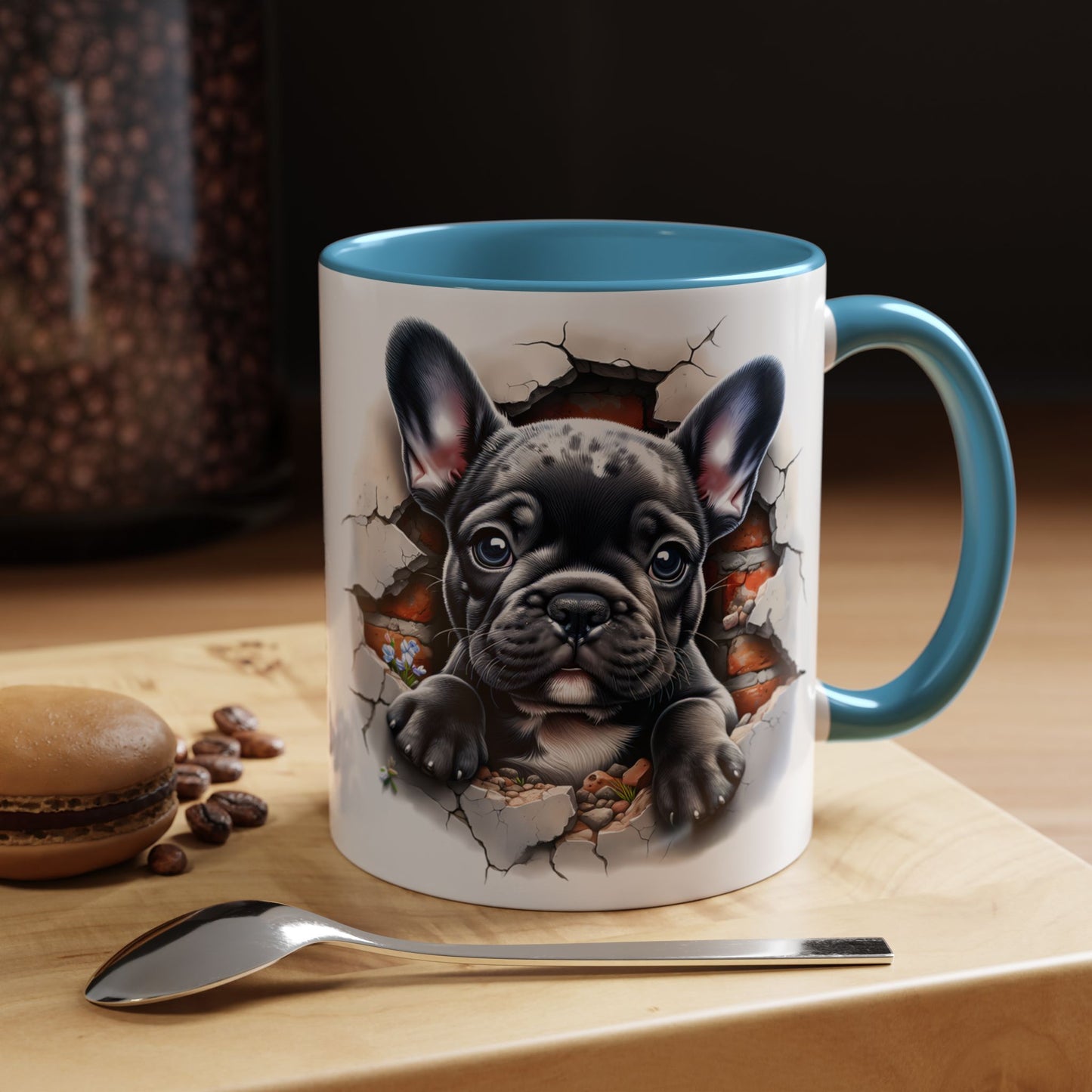 🐾🖤 Black French Bulldog Puppy Accent Mug – Cute Peek-Through Cup for Dog Lovers ☕✨