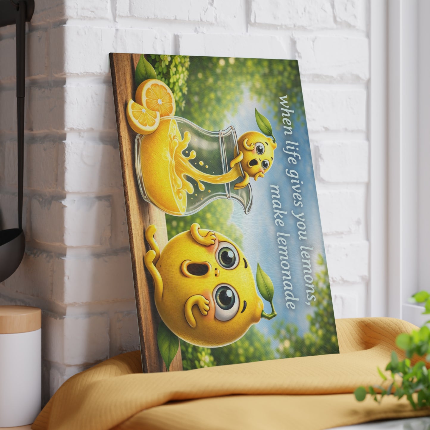 When Life Gives You Lemons Glass Cutting Board – Cute Lemonade Kitchen Art with Positive Quote