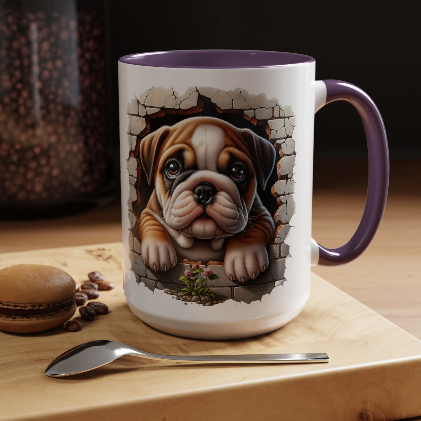 🎀🐶 English Bulldog Puppy Accent Mug – Cute Peek-Through Dog Design for Animal Lovers ☕💖