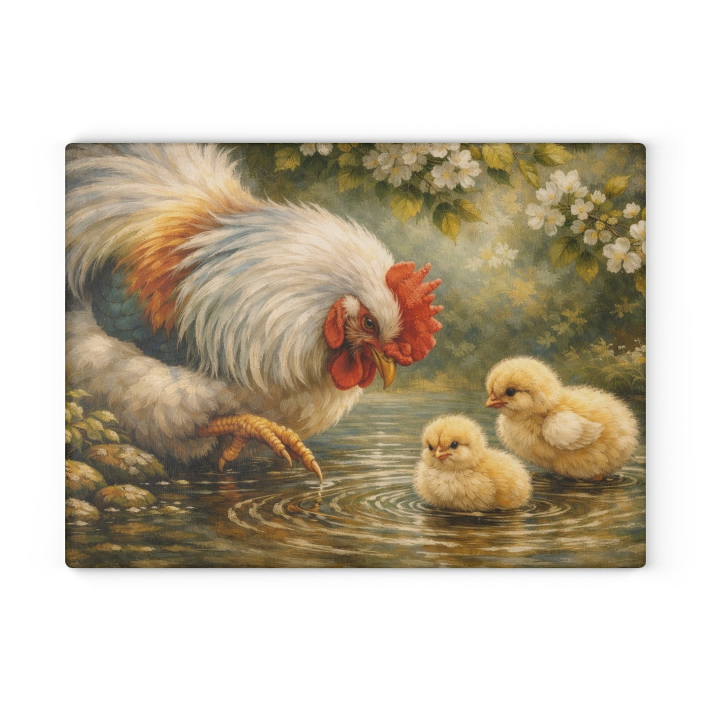 Mother Hen and Chicks Glass Cutting Board – Farmhouse Chicken Kitchen Decor
