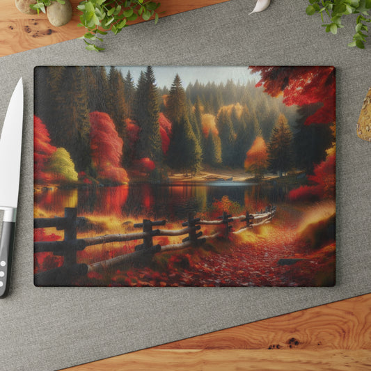 🍁 Autumn Lake Cutting Board – Peaceful Path & Golden Leaves for Your Kitchen