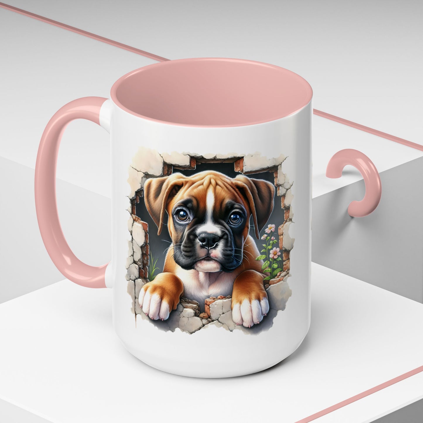 🐶☕ Boxer Puppy Peek Accent Mug – Adorable Dog Lover Gift ✨💛