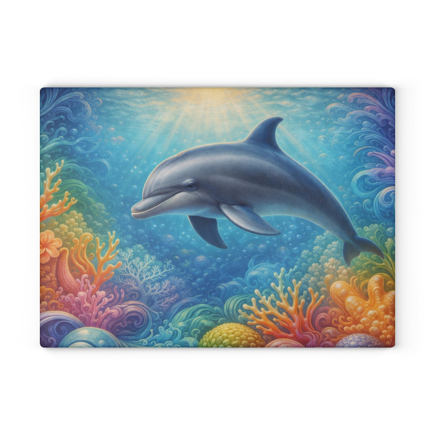 Peaceful Dolphin Glass Cutting Board – Tranquil Ocean Life Artwork