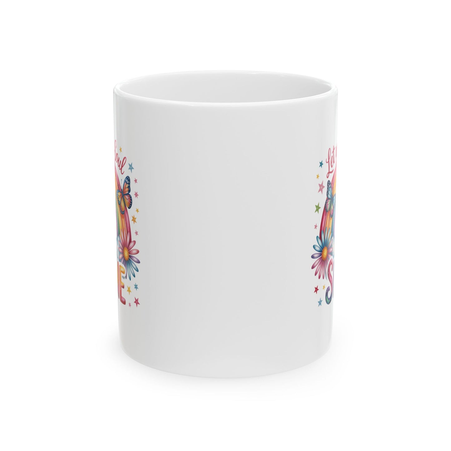 Taza motivacional arcoíris "Deja que tu alma brille"