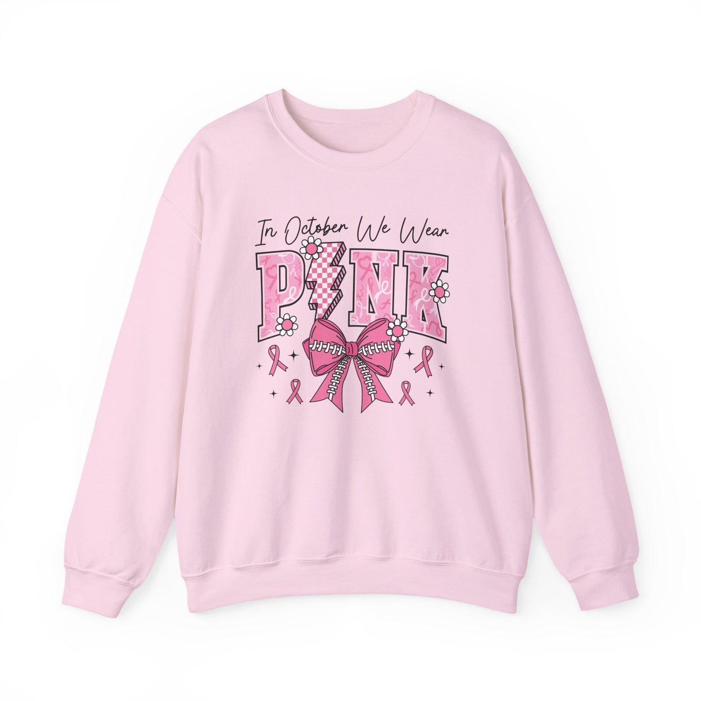 ⚡🎀 PINK Sweatshirt – Breast Cancer Awareness Bow & Lightning Bolt