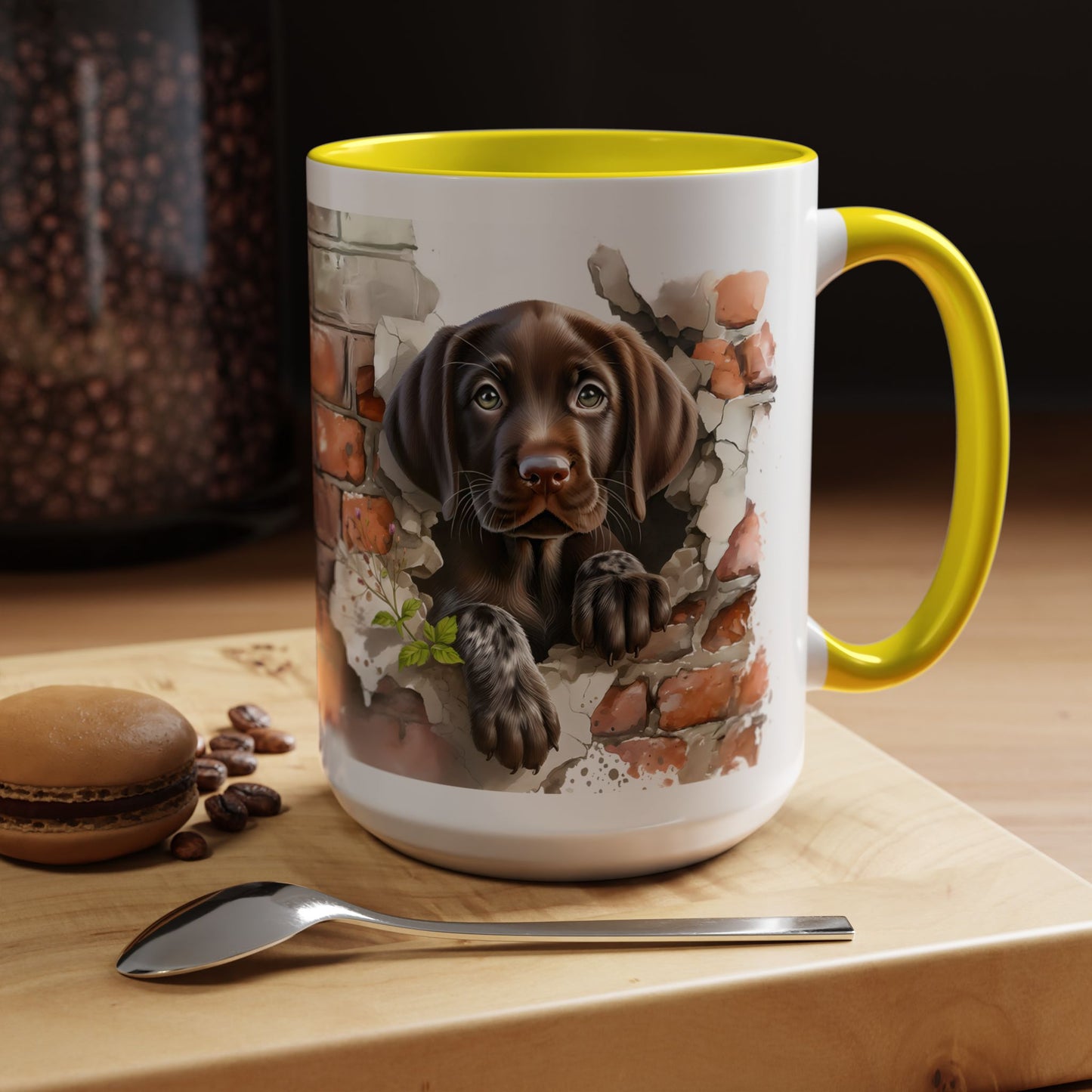 🐶🍫 Chocolate Lab Puppy Accent Mug – Sweet Brown Pup Coffee Cup ☕💛