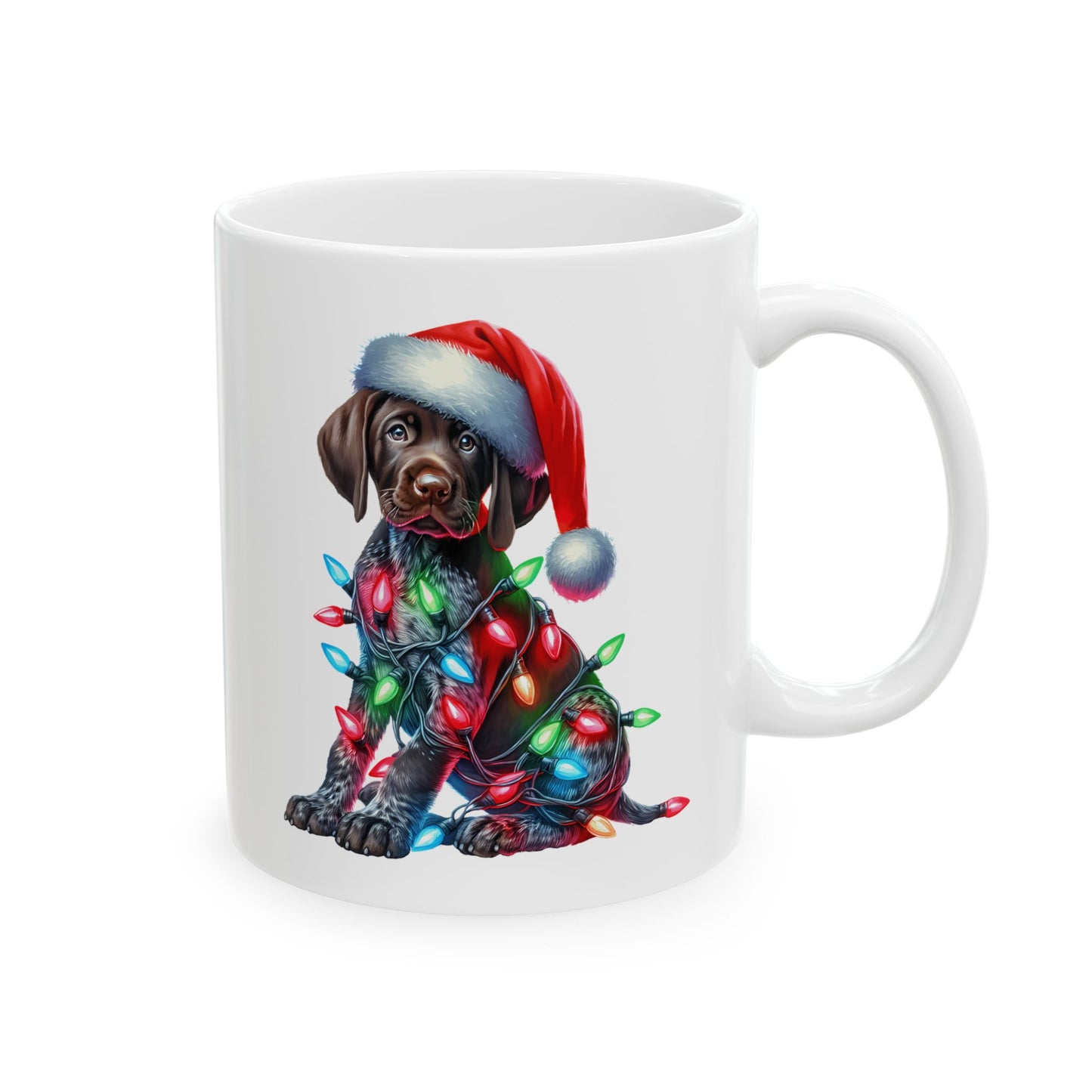 🎄 German Shorthair Pointer Christmas Mug – Holiday Cheer Wrapped in Lights 🎄