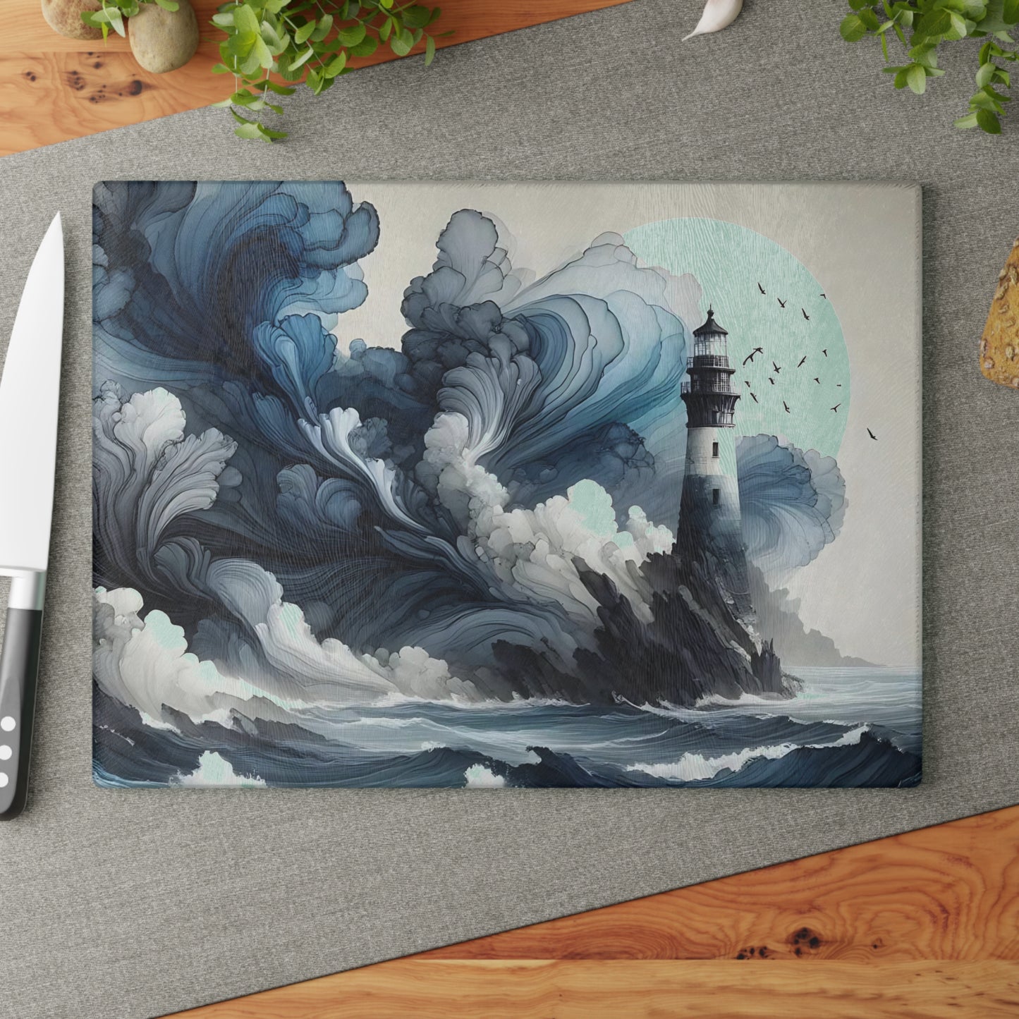 Lighthouse Cutting Board, Charcuterie Board, unique cutting board, Tempered Glass Cutting Board, Housewarming Gift, Custom cutting board