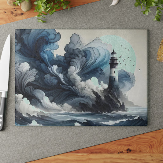 Lighthouse Cutting Board, Charcuterie Board, unique cutting board, Tempered Glass Cutting Board, Housewarming Gift, Custom cutting board