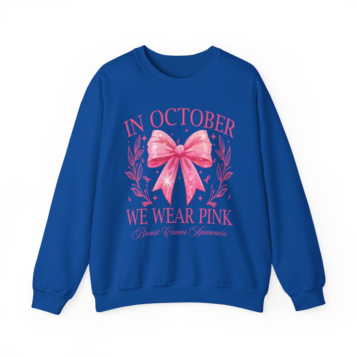 🎀✨ In October We Wear Pink Sweatshirt – Elegant Bow Breast Cancer Awareness Crewneck