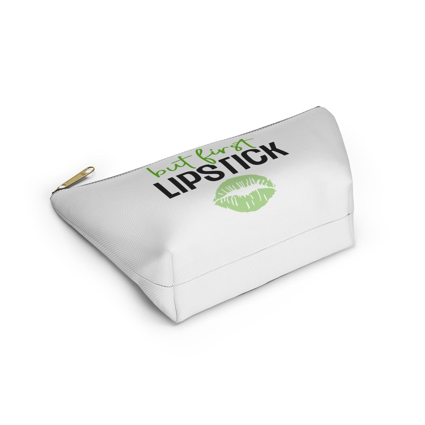 Accessory Pouch – "But First Lipstick" Green Makeup Bag