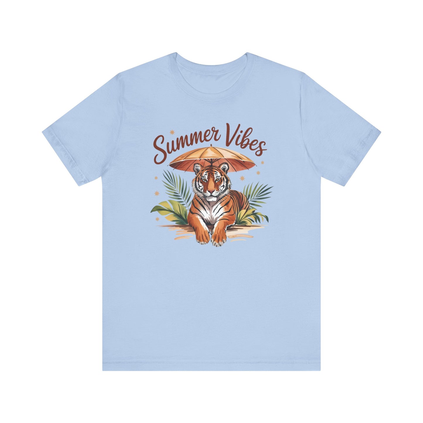 Camiseta Summer Vibes Tiger – Gráfico de palmeras de la selva con paraguas | Múltiples opciones de color