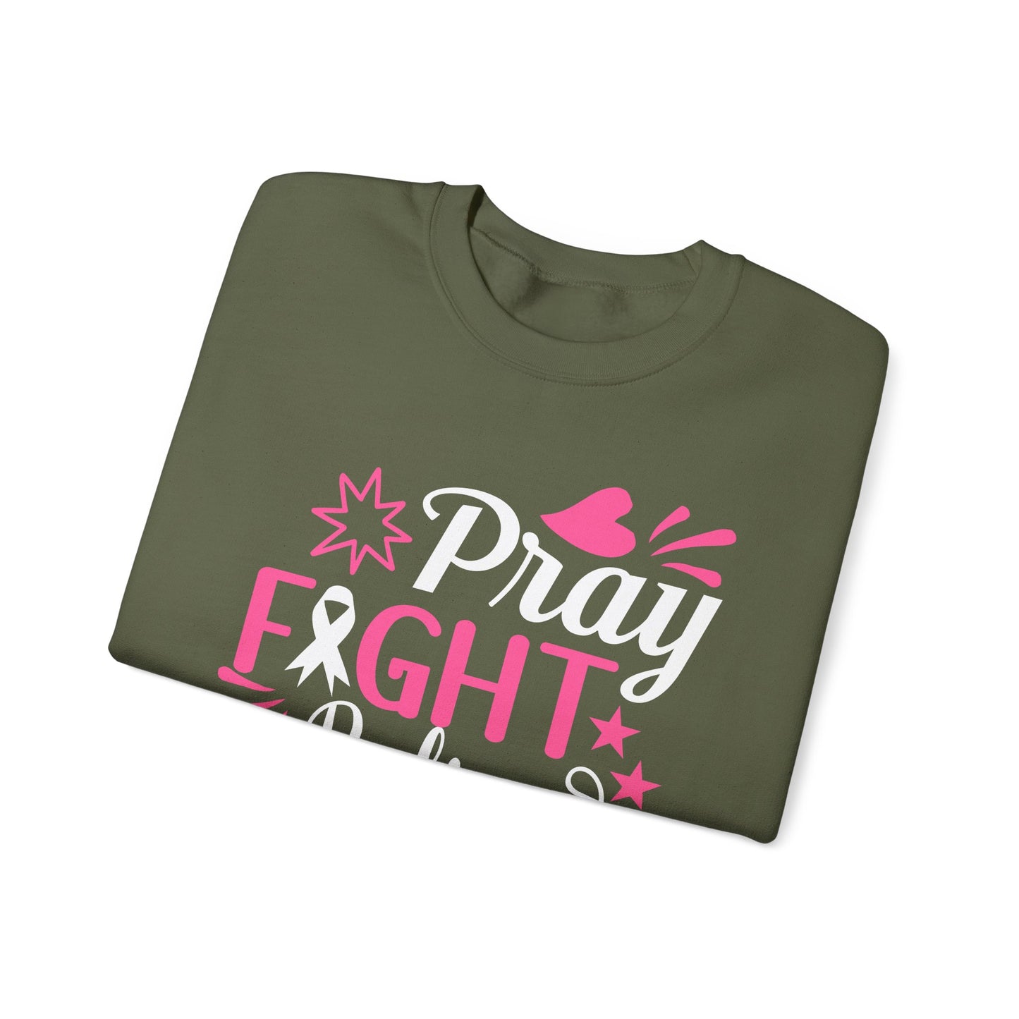 🙏🎀 Pray Fight Believe Sweatshirt – Breast Cancer Awareness & Faith Crewneck