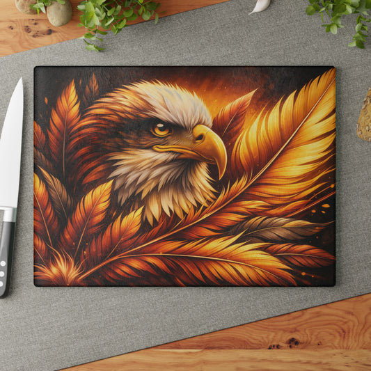 Majestic Eagle & Golden Feathers Glass Cutting Board – Bold Wildlife Kitchen Art