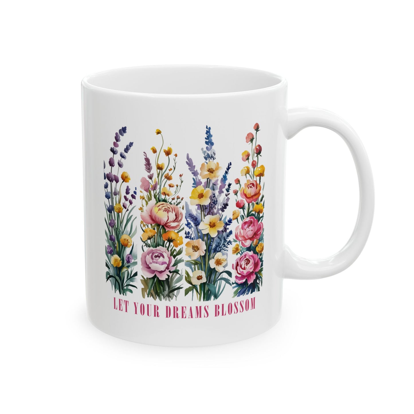 Taza floral “Deja que tus sueños florezcan”