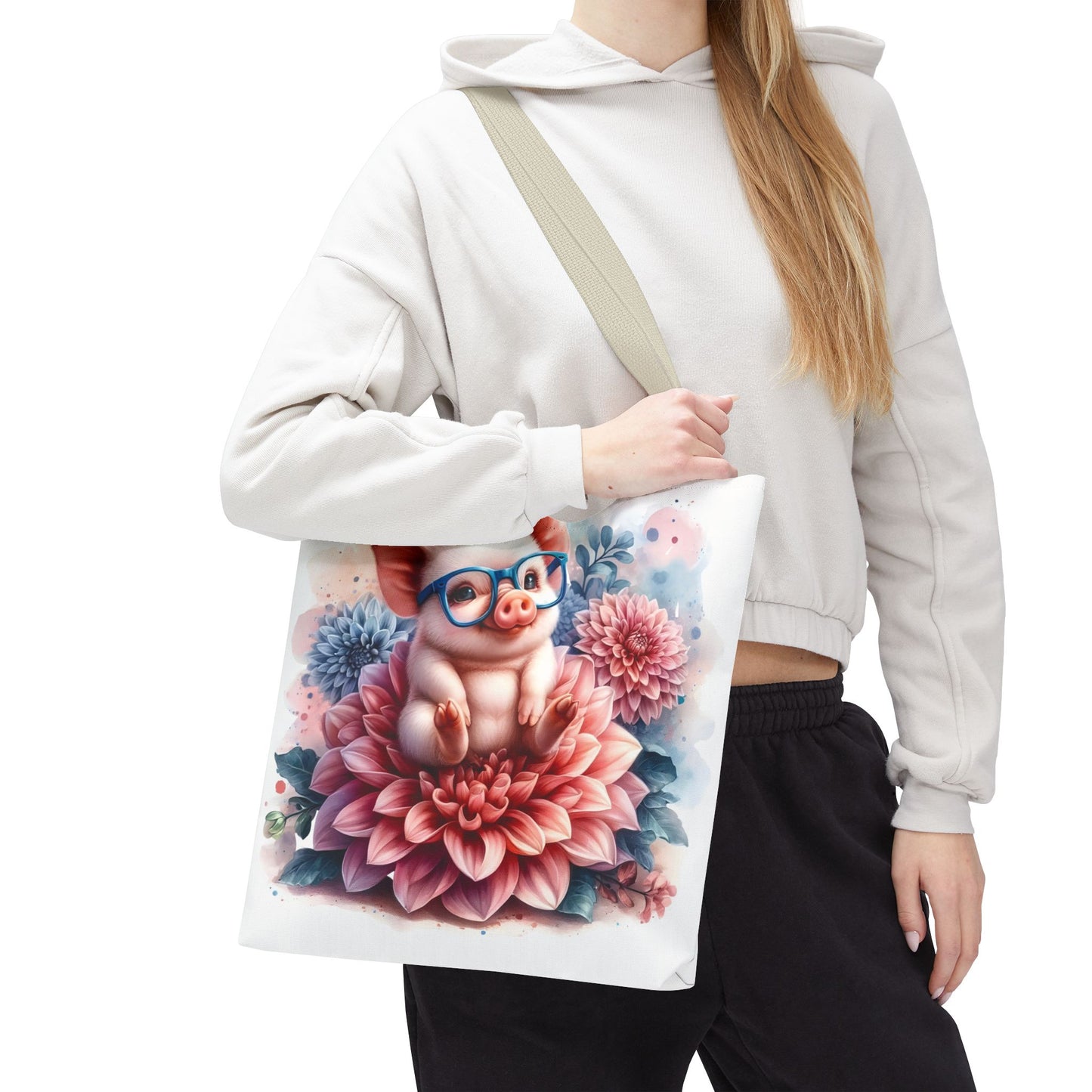 🐷 Floral Piglet Tote Bag – Cute, Whimsical & Practical 🌸