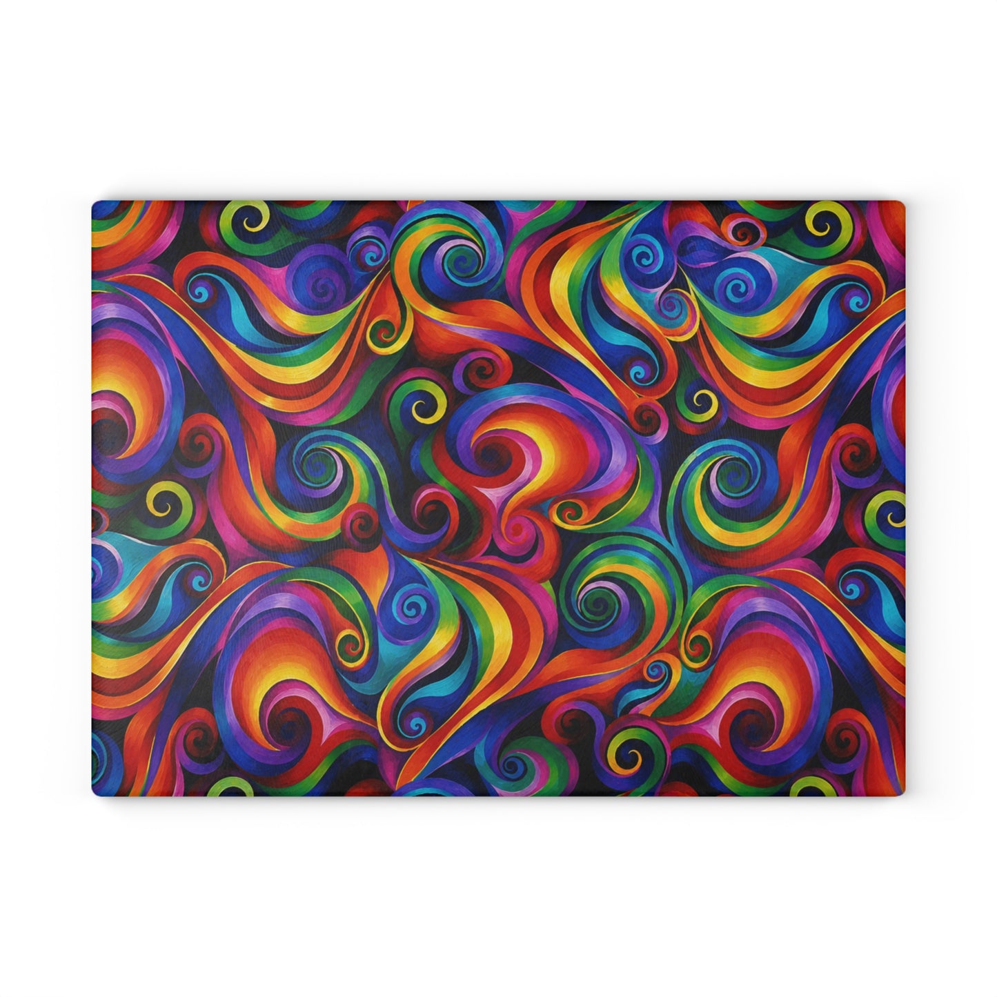 Rainbow Swirl Abstract Tempered Glass Cutting Board  Description