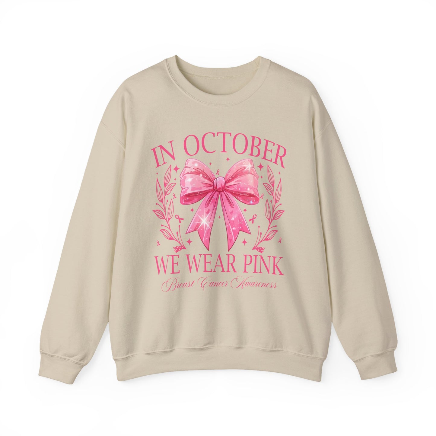 🎀✨ In October We Wear Pink Sweatshirt – Elegant Bow Breast Cancer Awareness Crewneck
