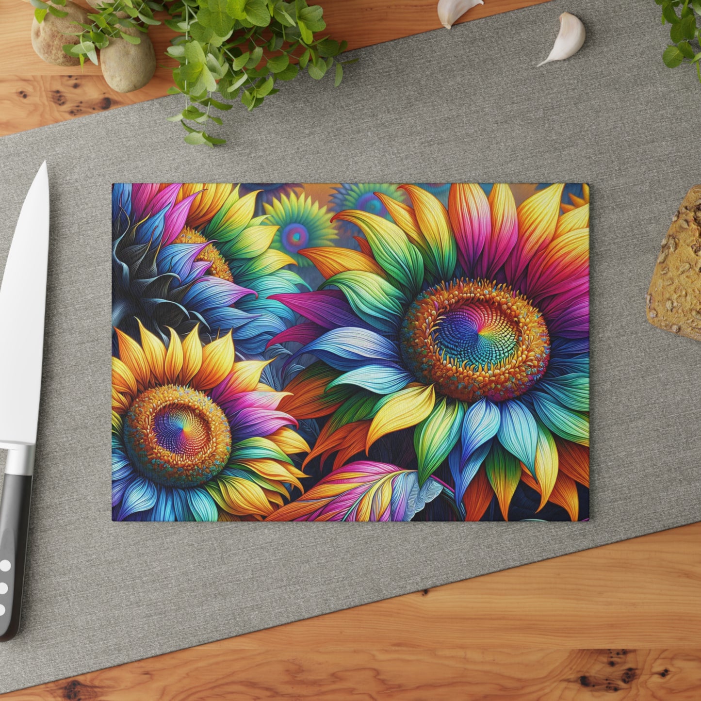 🌻🌈 Rainbow Sunflower Cutting Board – Vibrant Farmhouse Charm for Your Kitchen 🌈🌻