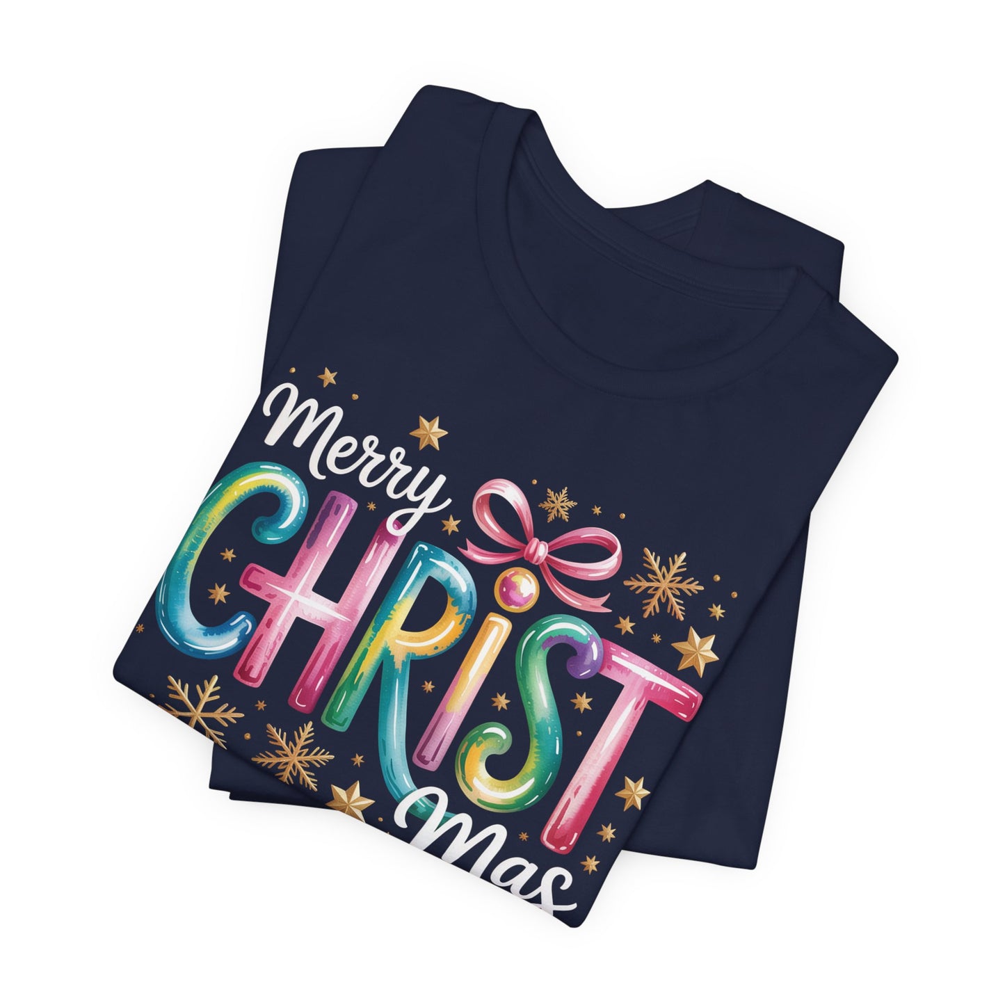 🎄✨ Merry Christmas Glow Lettering T-Shirt – Festive & Bright Holiday Style 🎁🌟