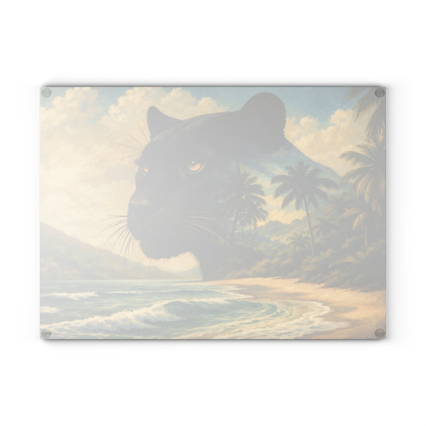 Black Panther Tropical Beach Glass Cutting Board – Exotic Wildlife Coastal Artwork