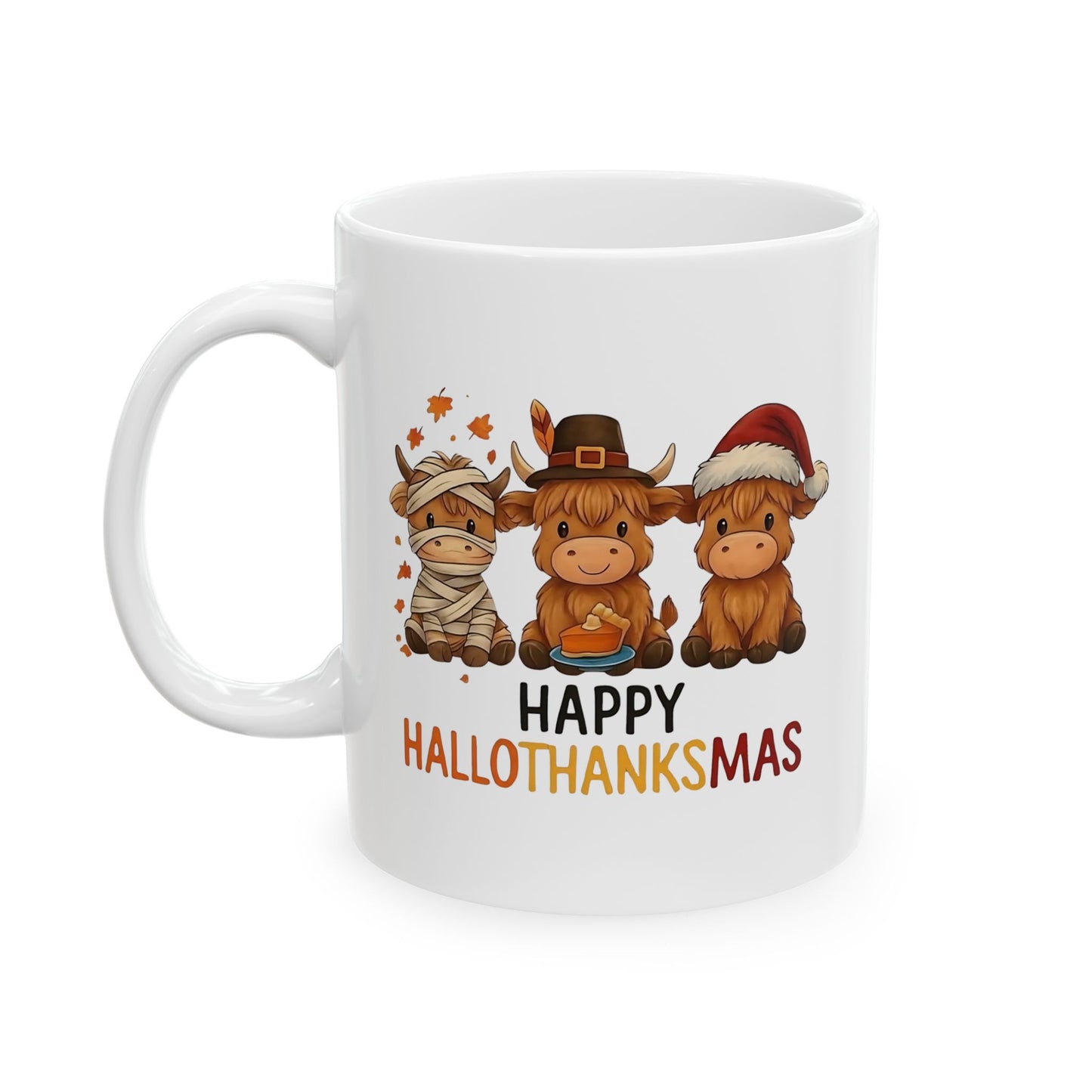 🐮🎃🦃🎄 Happy Hallothanksmas Mug – Cow Holiday Coffee Cup ☕✨