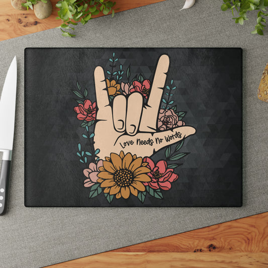 "I Love You Sign Language Tempered Glass Cutting Board & Display Piece"
