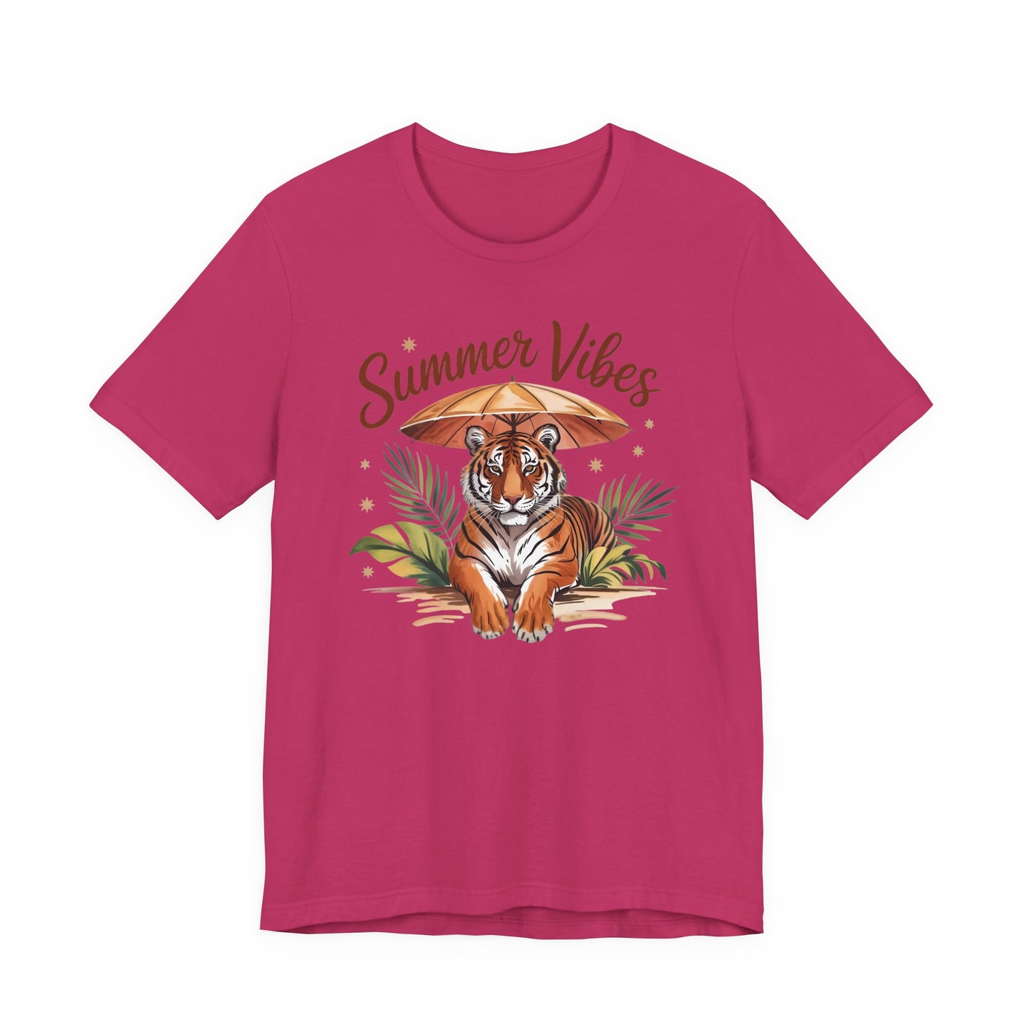 Camiseta Summer Vibes Tiger – Gráfico de palmeras de la selva con paraguas | Múltiples opciones de color