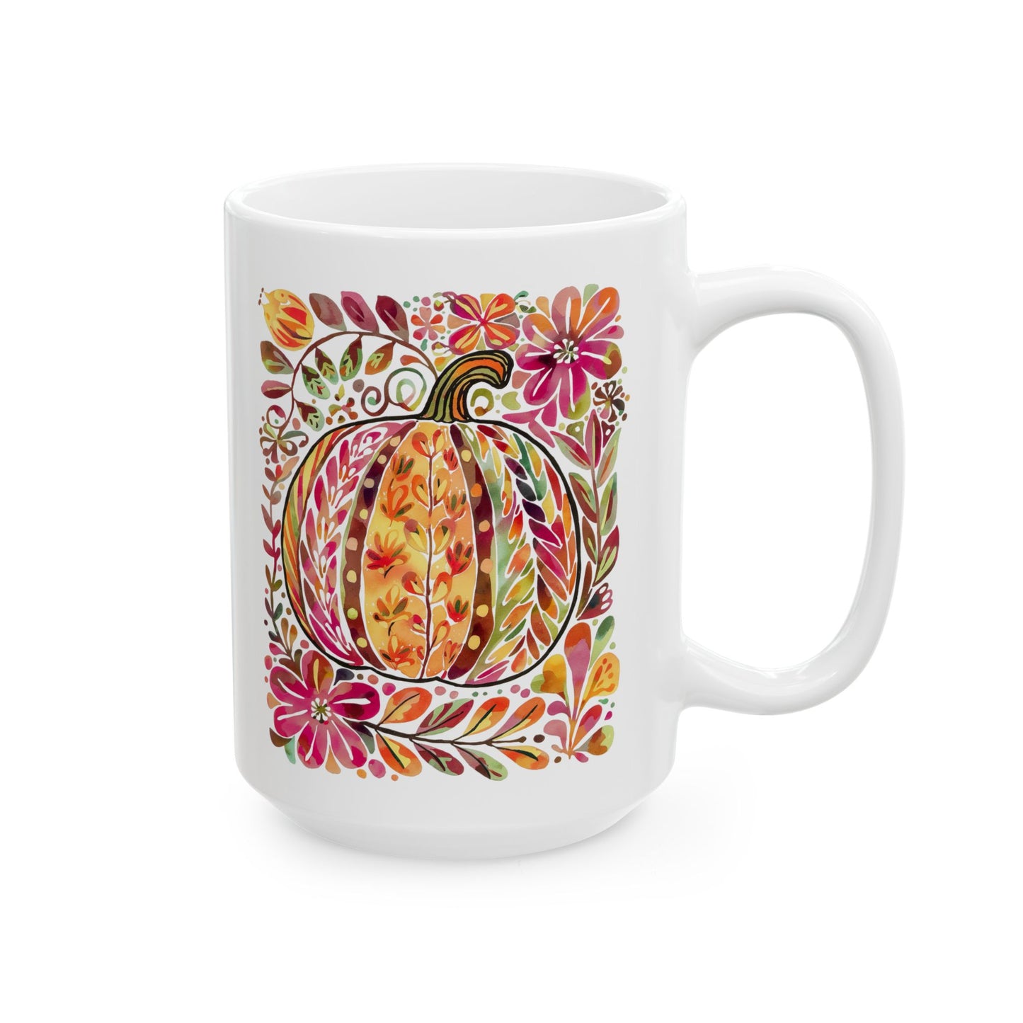 🎃🌸 Floral Pumpkin Mug – Autumn Harvest Coffee Cup 🍂☕