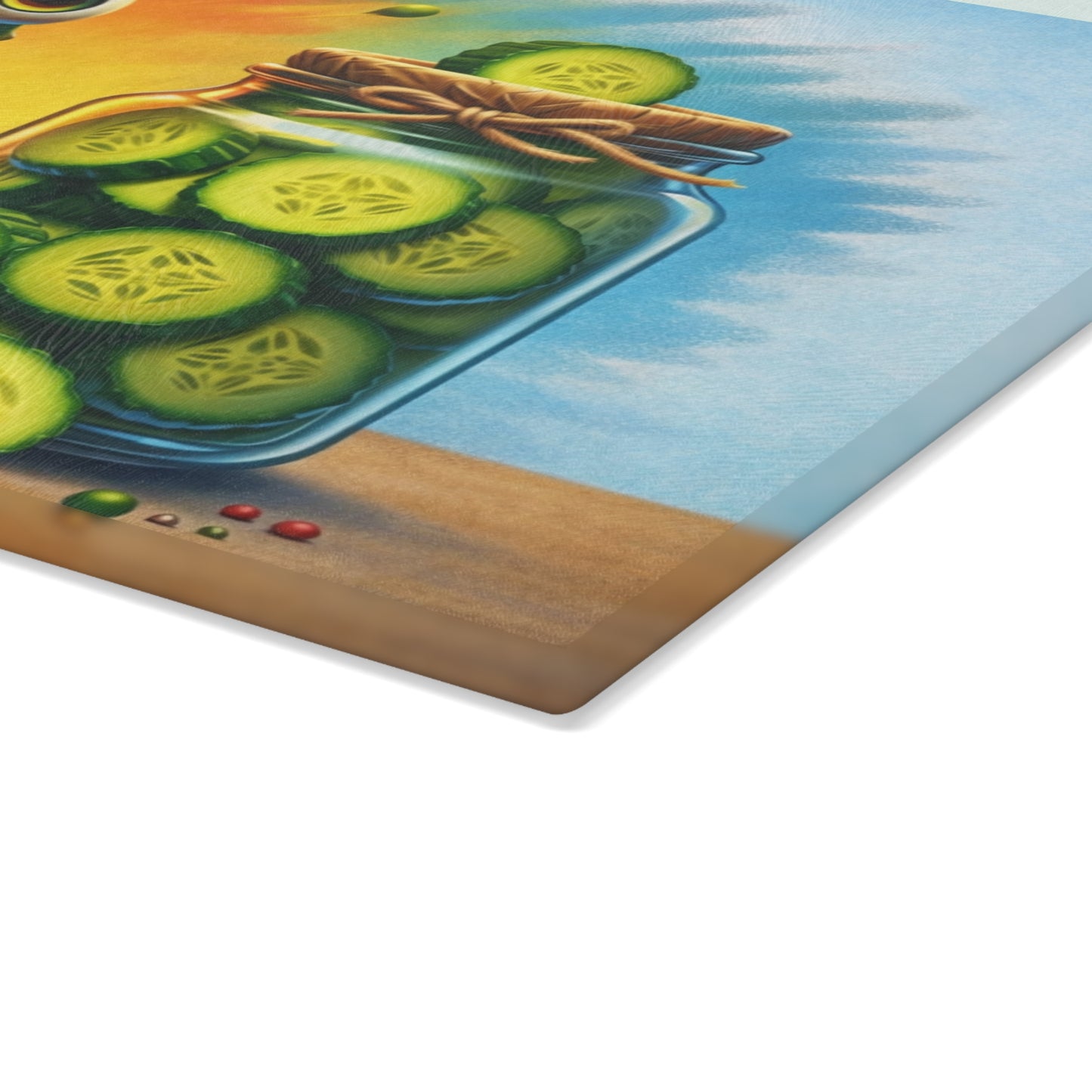 Pickled Shock Glass Cutting Board – Funny Pickle Kitchen Art with Surprised Expression