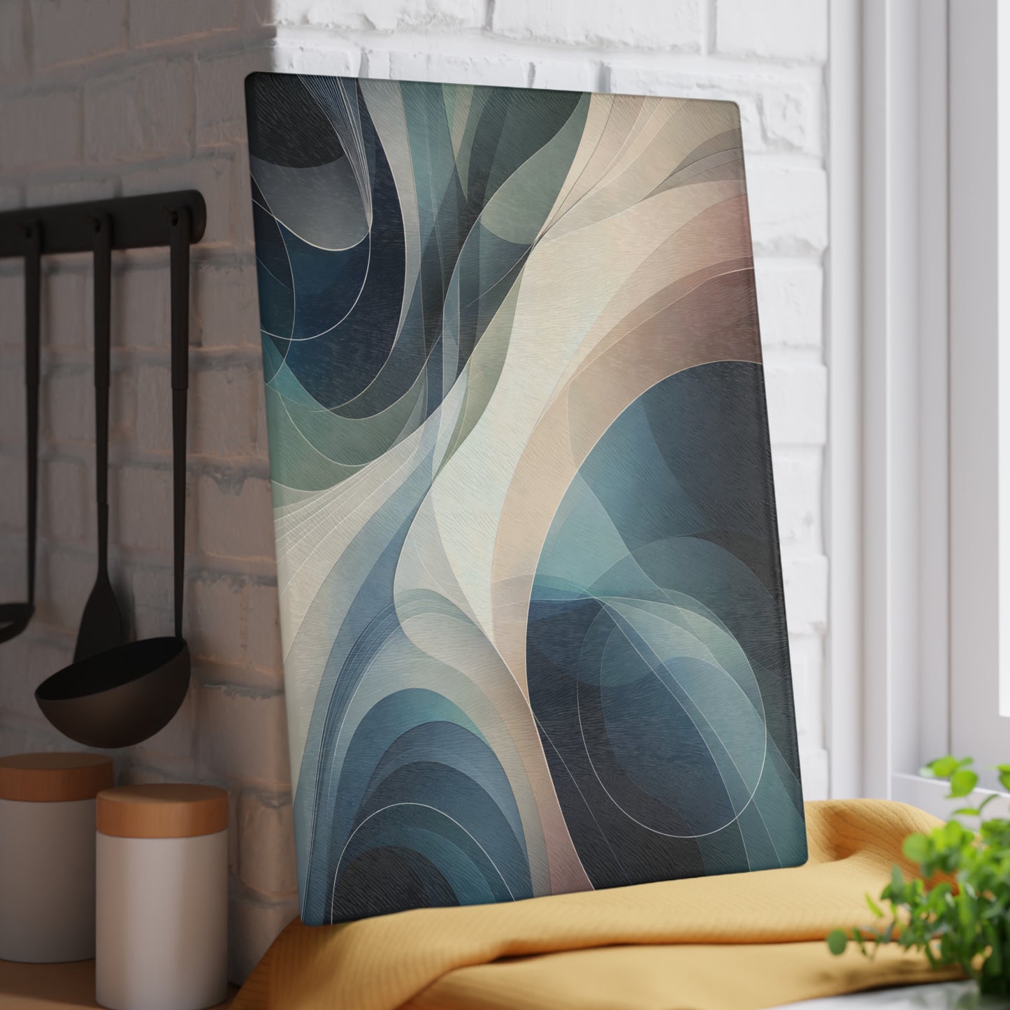 Modern Abstract Wave Glass Cutting Board – Neutral Flow Contemporary Kitchen Art