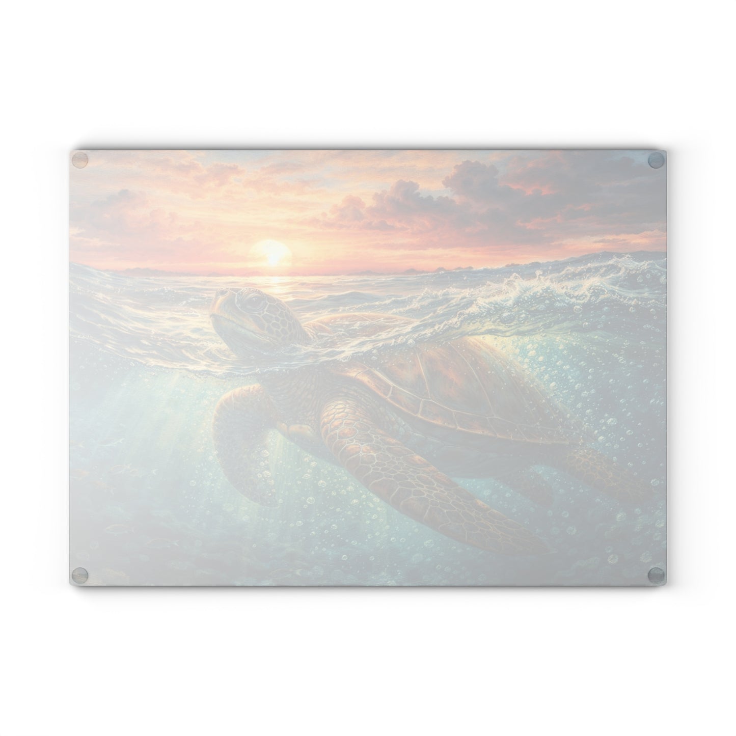 Sea Turtle Sunset Glass Cutting Board – Coastal Ocean Wildlife Kitchen Decor