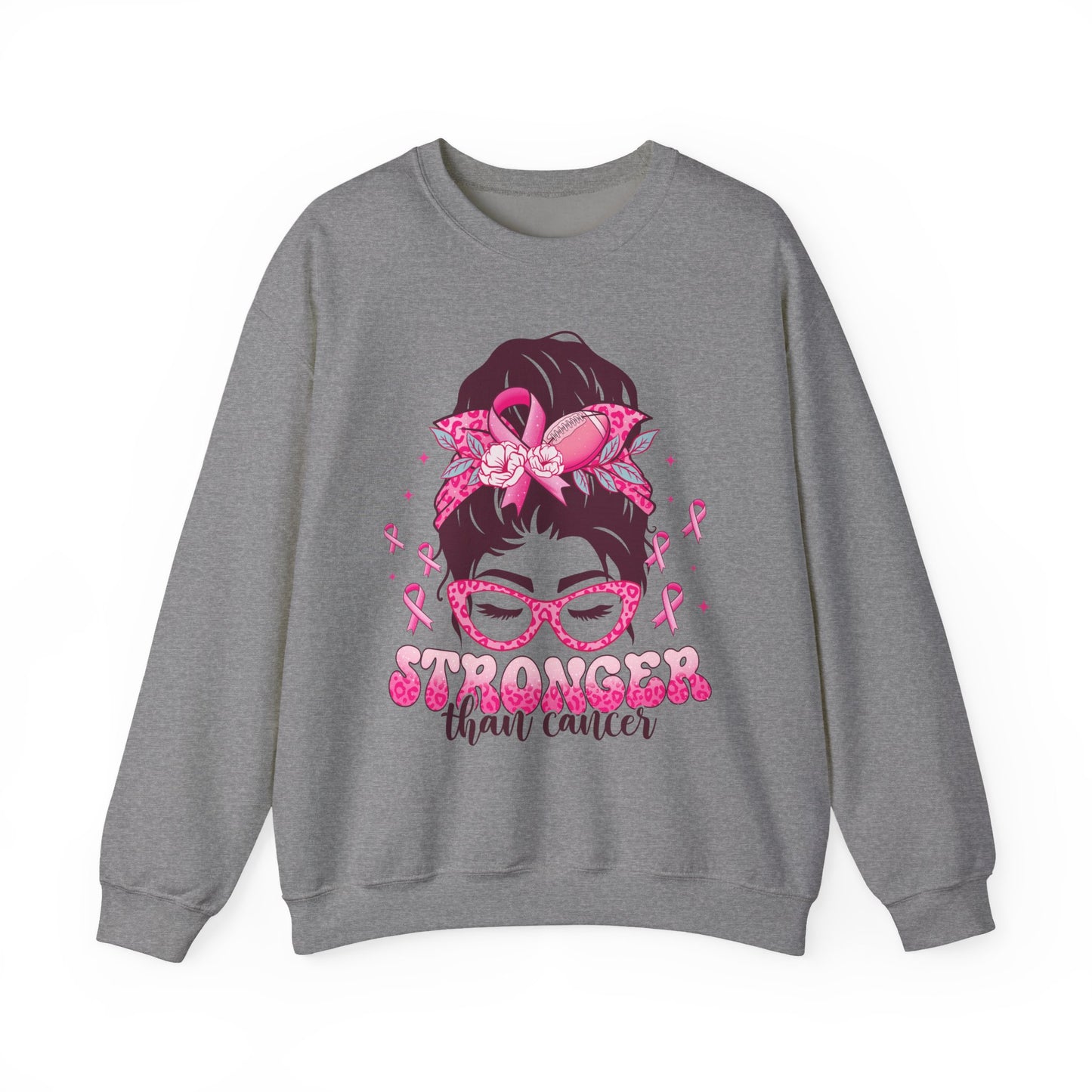 💪🎀 Stronger Than Cancer Sweatshirt – Bold Leopard Print Breast Cancer Awareness Crewneck