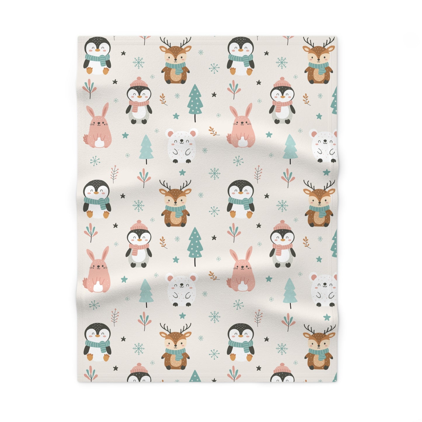 Winter Woodland Friends Baby Blanket – Ultra-Soft Fleece 30″×40″ | Penguins, Reindeer, Bunny & Bear