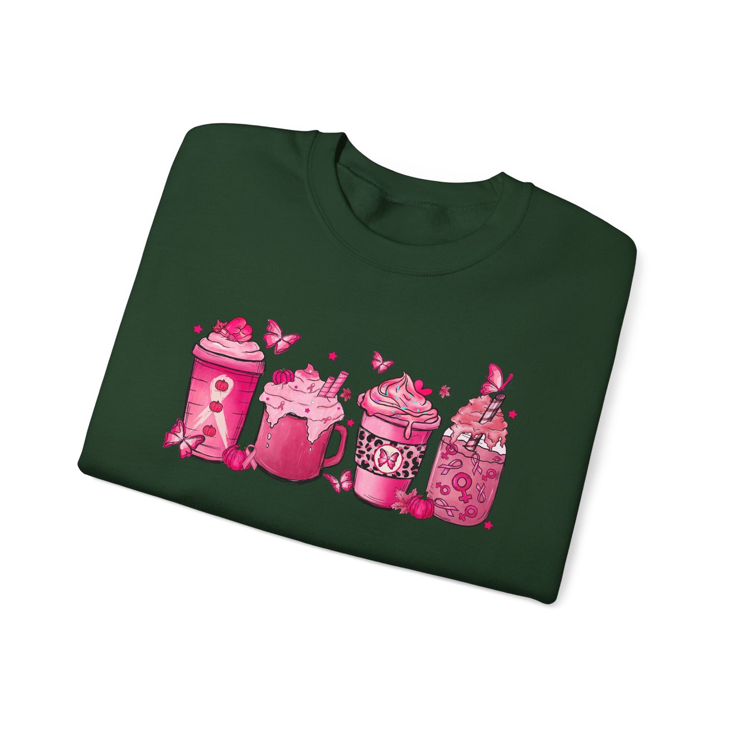 ☕🎀 Pink Awareness Drinks Sweatshirt – Breast Cancer Support Coffee Lovers