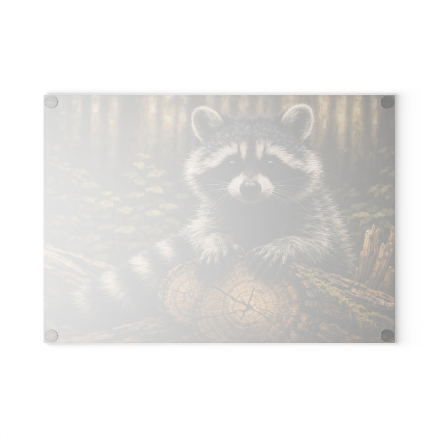Raccoon Woodland Glass Cutting Board – Forest Wildlife Artwork