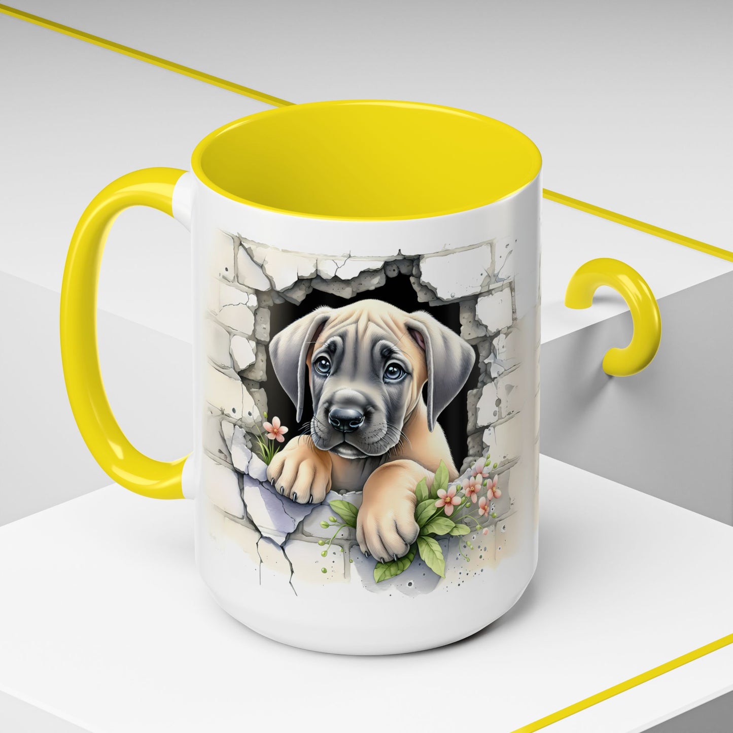 🐾 Great Dane Puppy Accent Mug – Sweet Peek-Through Puppy Design ☕💛