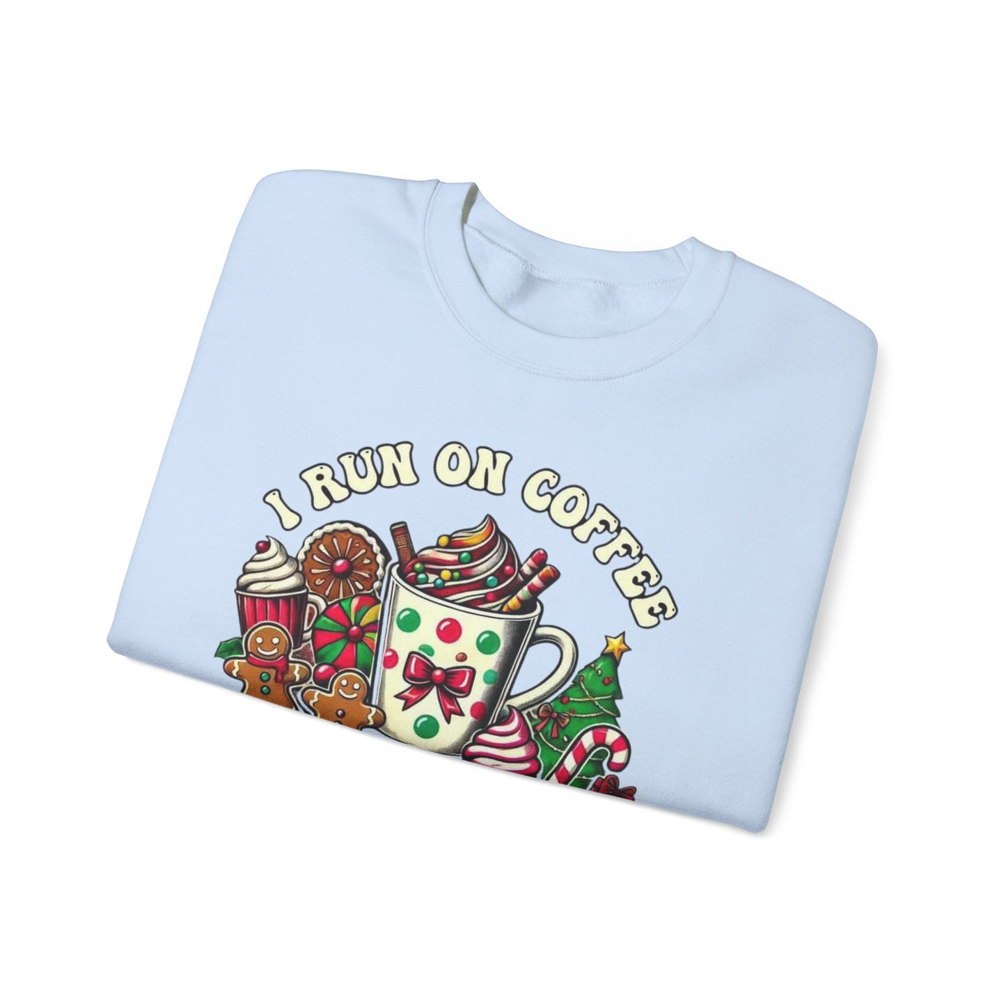 ☕🎄 I Run on Coffee and Christmas Cheer Sweatshirt – Cozy, Cute & Caffeinated ✨🧁