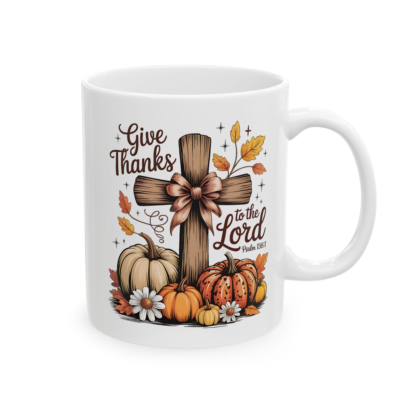 ✝️🍂 Give Thanks to the Lord Mug – Christian Fall Coffee Cup with Pumpkins & Scripture 🌻☕
