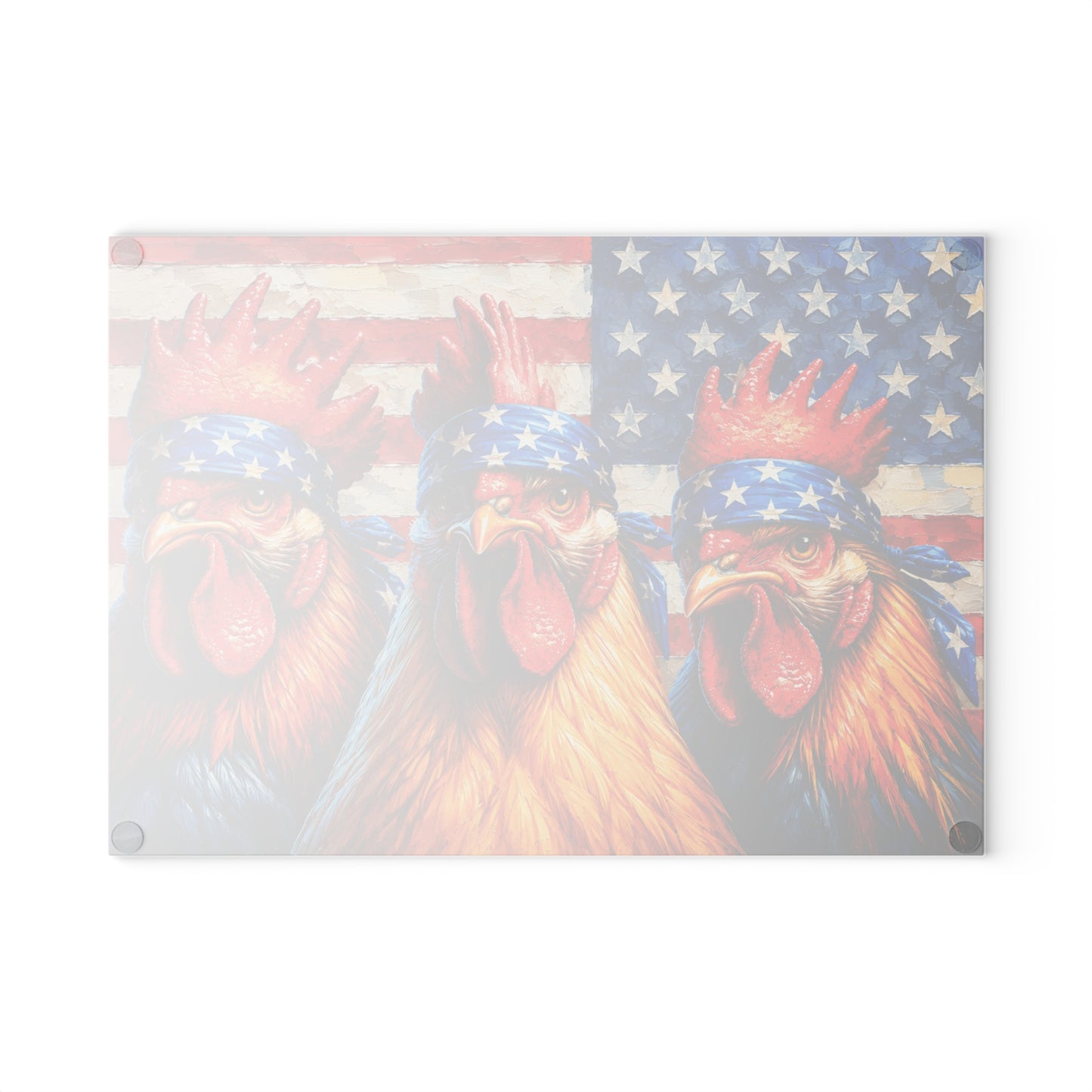 Patriotic Rooster Bandana Glass Cutting Board – Bold Farmhouse Americana Kitchen Décor