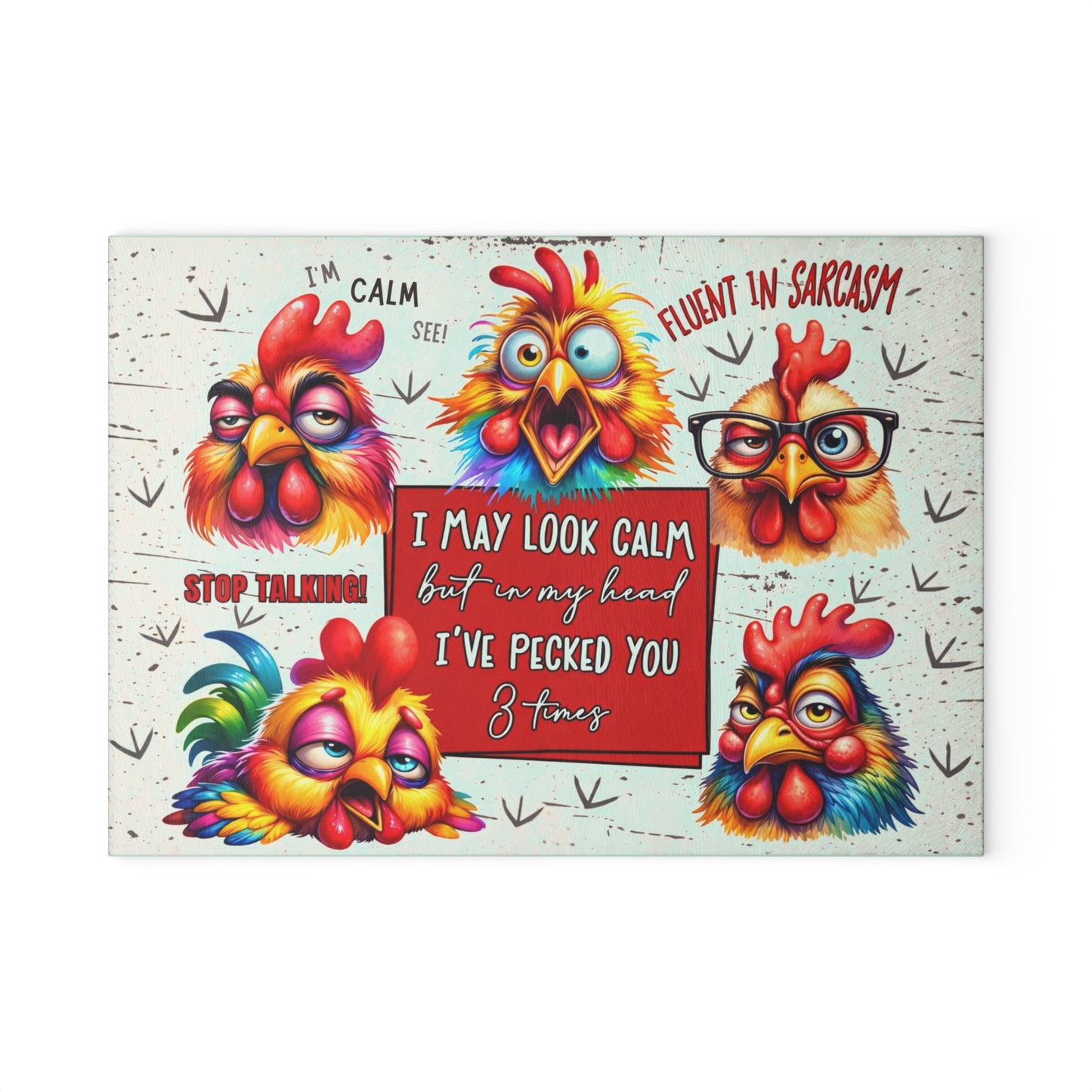 Sarcastic Chicken Glass Cutting Board – Funny Attitude Kitchen Decor Gift