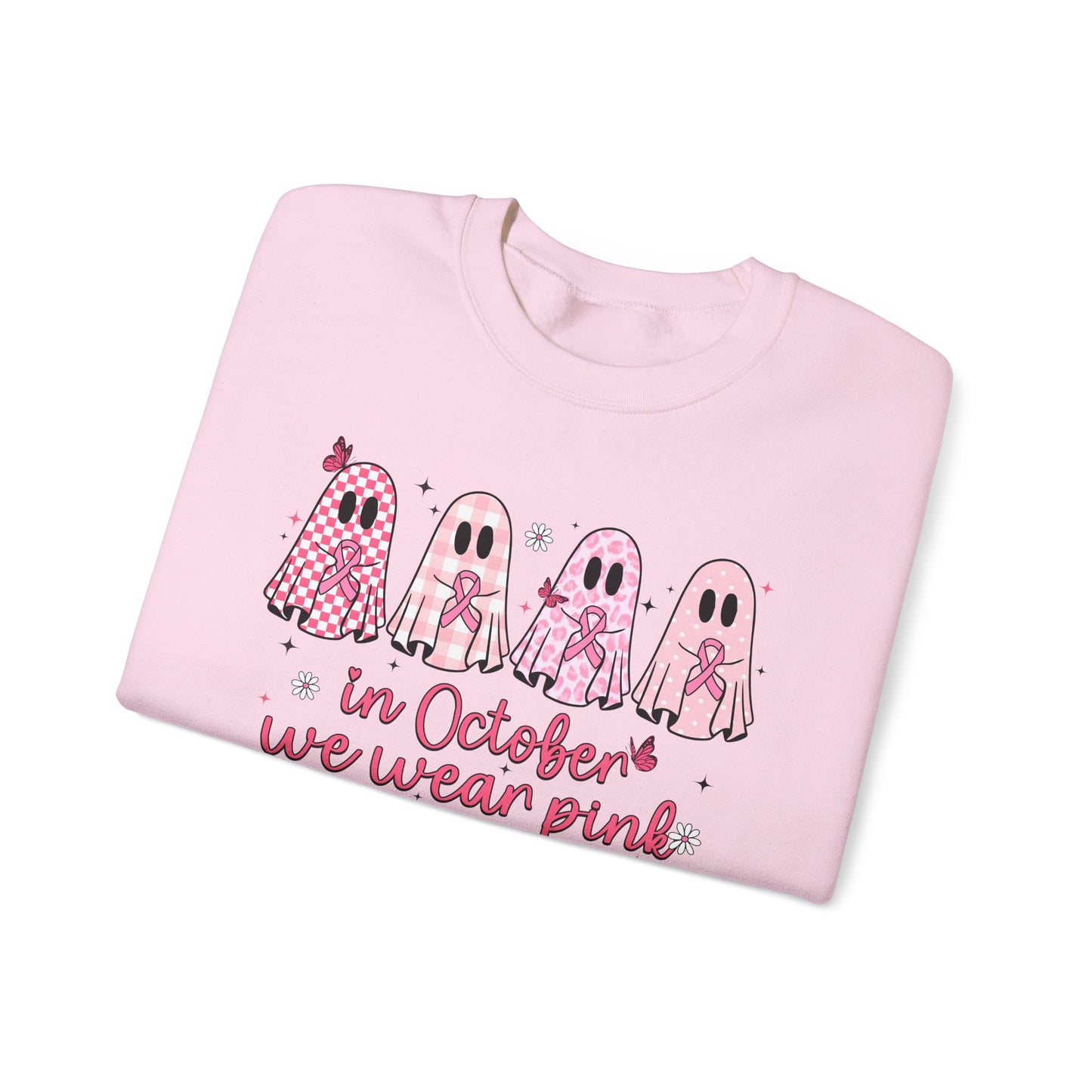 🎀👻 In October We Wear Pink Sweatshirt – Breast Cancer Awareness Halloween Ghosts