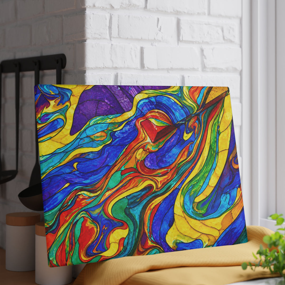 Colorful Marbled Swirl Glass Cutting Board – Bold Abstract Rainbow Kitchen Decor