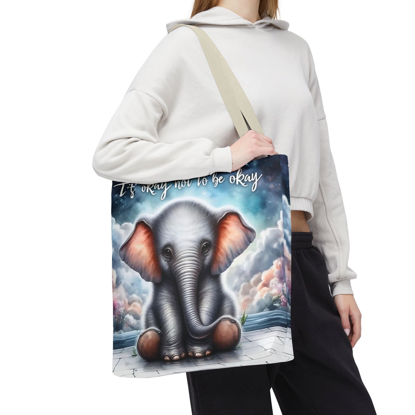 Bolsa de mano con elefante “Está bien no estar bien”: un suave recordatorio con un diseño delicado y caprichoso.