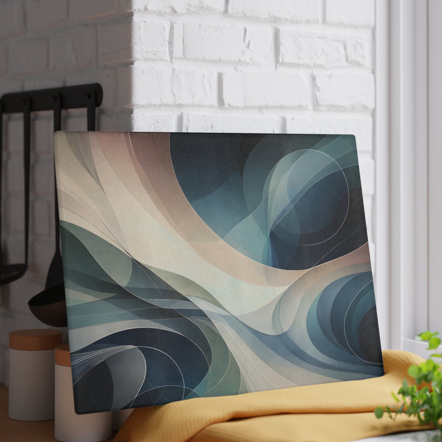 Modern Abstract Wave Glass Cutting Board – Neutral Flow Contemporary Kitchen Art