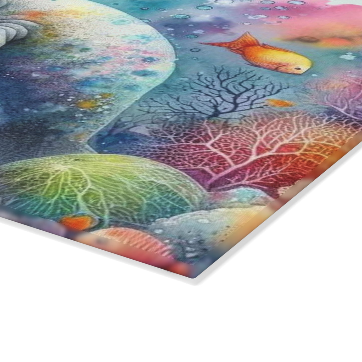 Tabla de cortar de manatí, vidrio texturizado, decoración de cocina de primavera de Florida, regalo para el hogar costero, inauguración de la casa en la playa, amante de los manatíes, arte marino, náutico