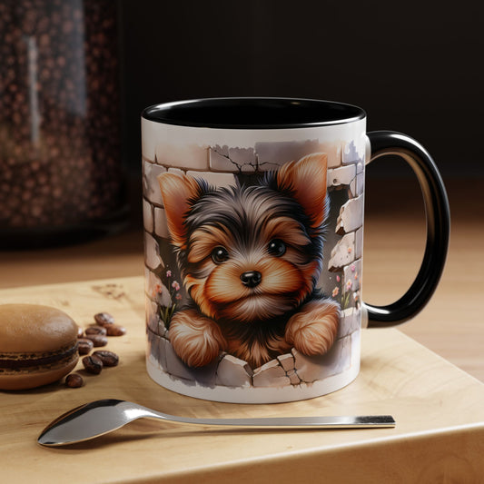 🎀🐶 Yorkie Puppy Accent Mug – Cute Peek-Through Dog Design for Animal Lovers ☕💖